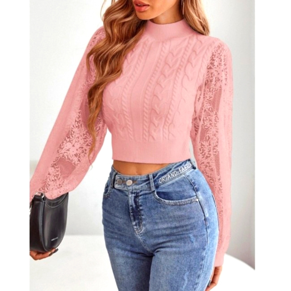 Lace cable knit sweater